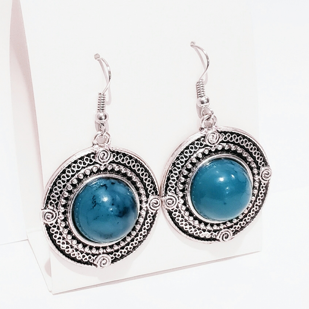 N. Turquoise & Silver French Hook Earrings